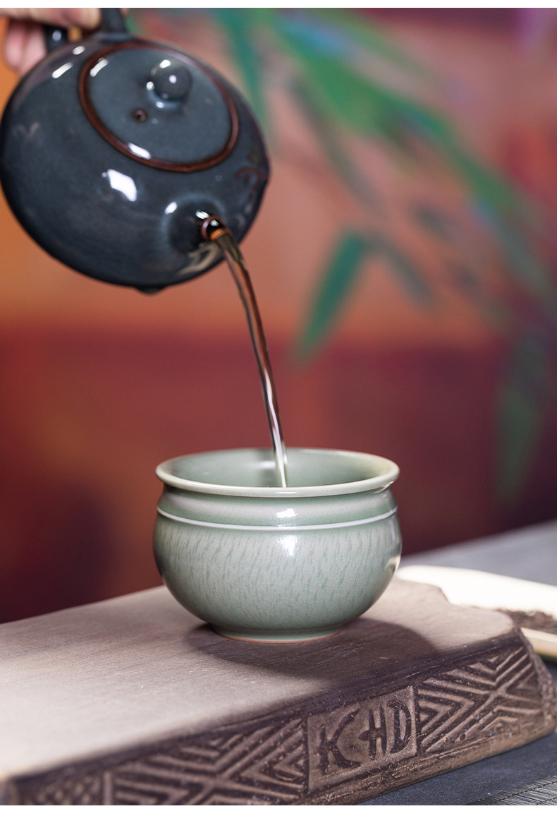 龙泉青瓷 创意秘色釉跳刀手工主人杯 陶瓷功夫茶具品茗杯茶碗茶盏