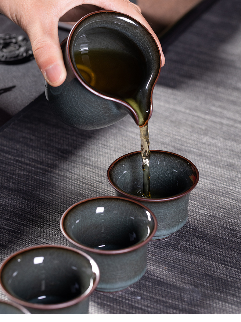 龙泉青瓷铁胎泡茶壶茶杯套装陶瓷家用哥窑冰裂高档礼盒功夫茶具