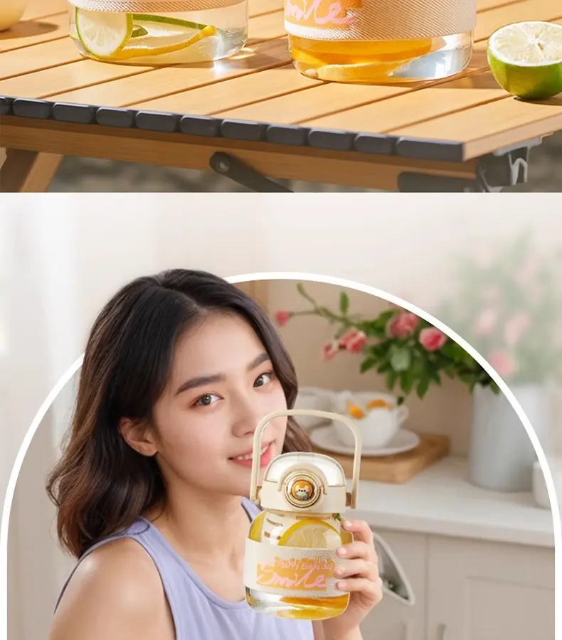 天喜玻璃杯大容量花茶杯子女新款2024高颜值可爱大肚杯泡茶水杯