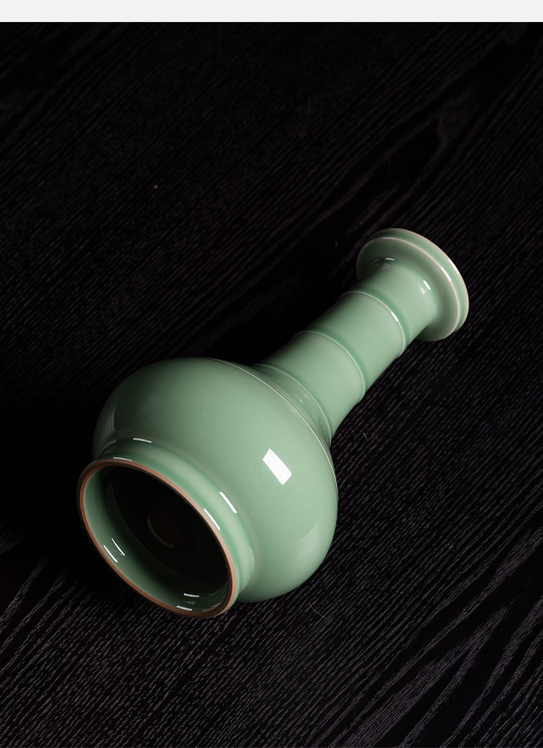 龙泉青瓷纯手工大号花瓶高档客厅摆件陶瓷中式插花器收藏品礼盒装