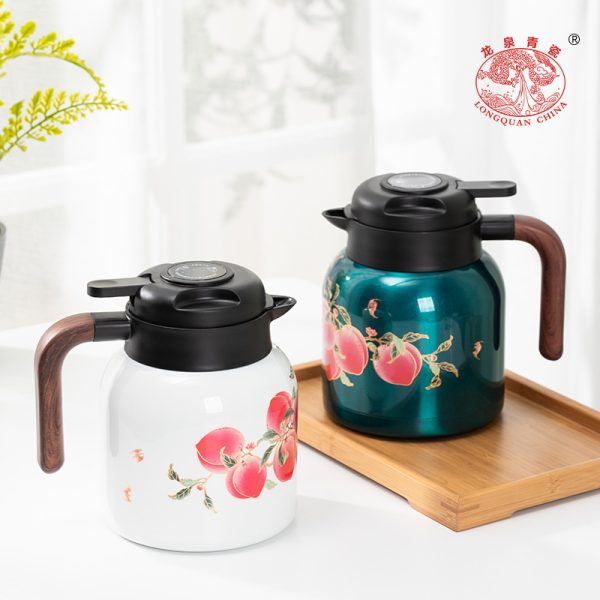 龙泉青瓷 焖茶壶家用老白茶闷泡壶九桃五福 316不锈钢保温泡茶壶
