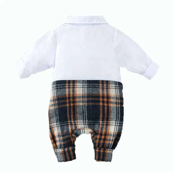 跨境男宝宝绅士连体爬服春秋时尚格子假马甲哈衣厂家货源一件代发