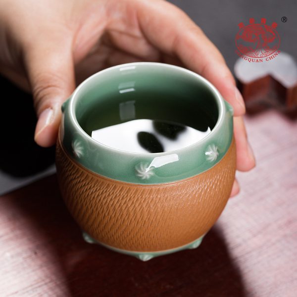 龙泉青瓷 手工跳刀主人杯单杯 陶瓷创意家用功夫茶具茶杯品茗杯盏