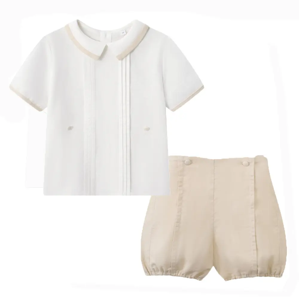 男童西班牙风礼服纯色两件套夏新款高端童装服装上衣短袖短裤套装