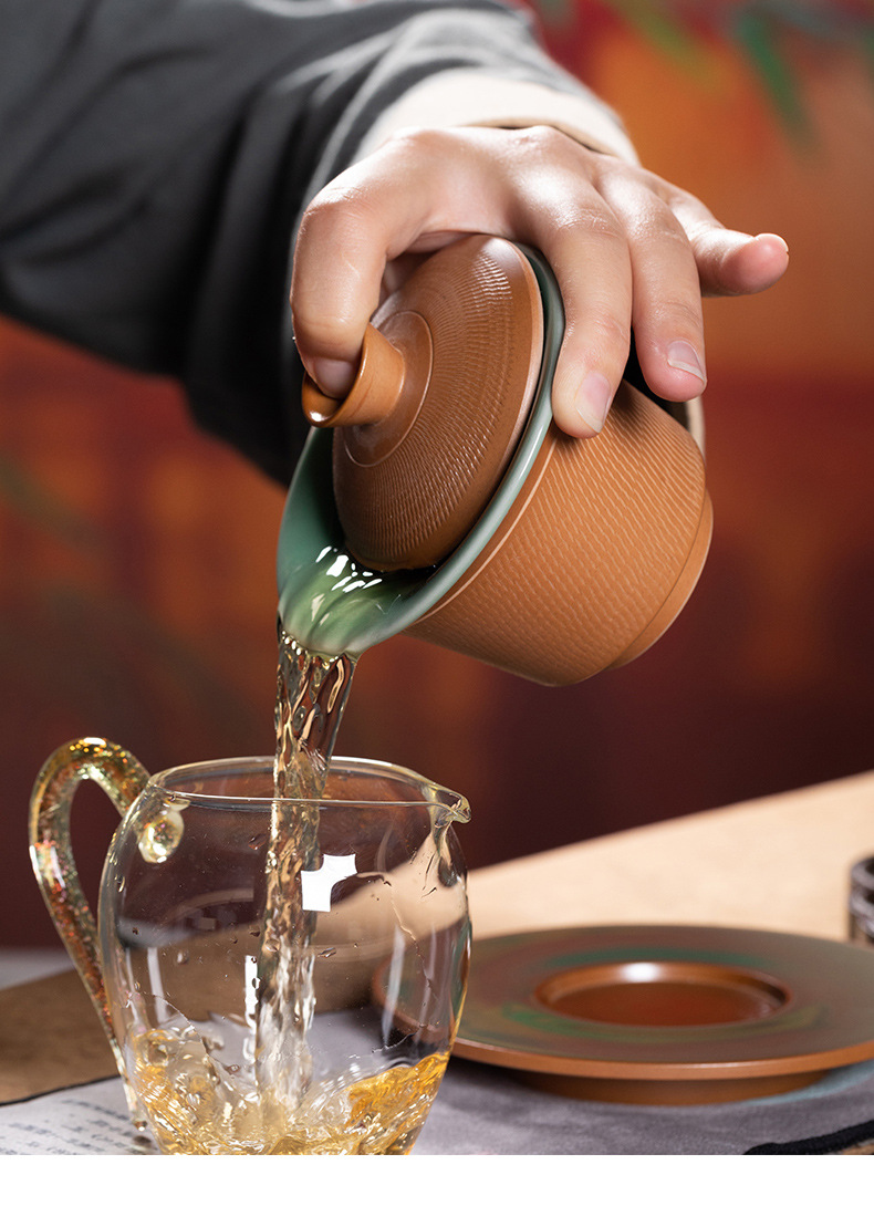 龙泉青瓷功夫茶具手工跳刀盖碗茶壶茶杯套装陶瓷轻奢商务伴手礼