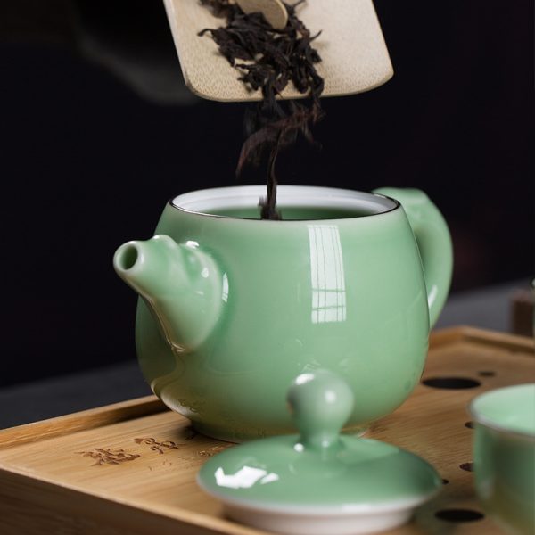 龙泉青瓷 便携旅行茶具套装陶瓷泡茶壶一壶四杯 创意商务礼品茶杯