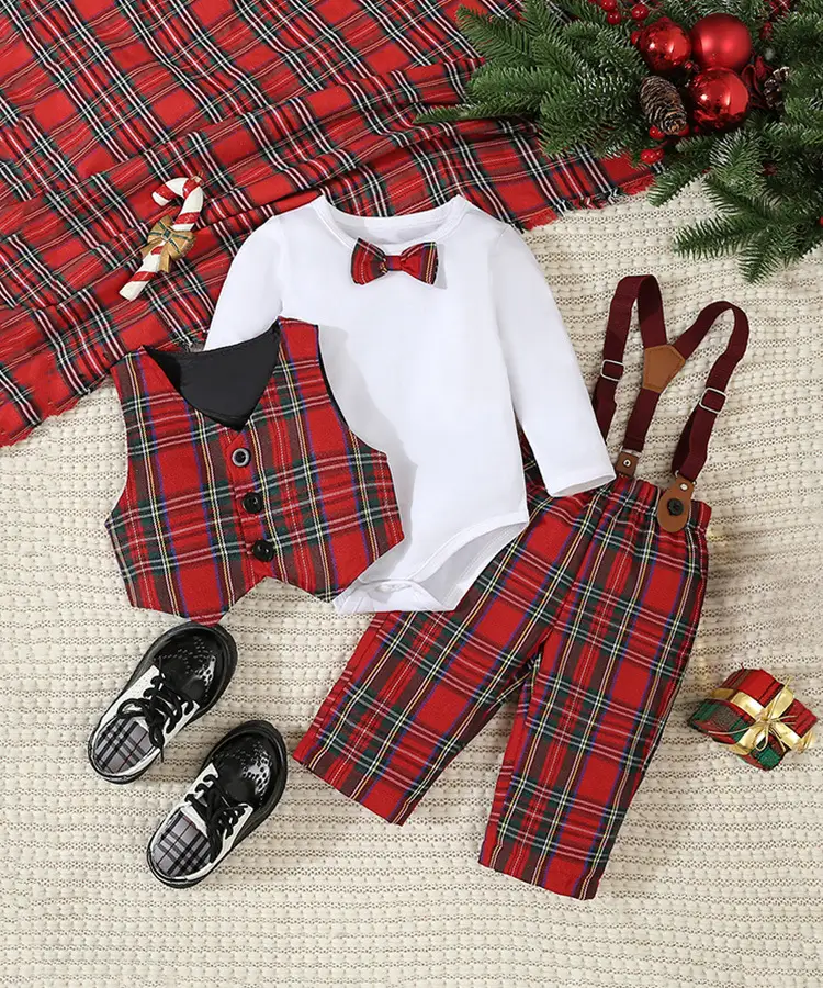 外贸欧美男童西装礼服套装春秋款绅士英伦风三件套宝宝圣诞节服装