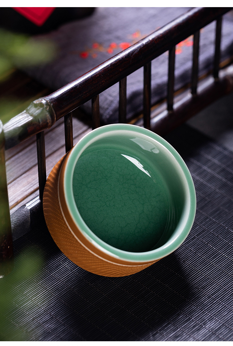 龙泉青瓷 功夫茶杯手工主人杯单杯 陶瓷高档跳刀品茗杯茶碗礼盒装