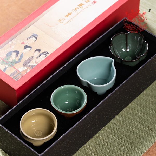 龙泉青瓷茶盏主人杯功夫小茶杯茶具福禄寿喜茶碗套装陶瓷家用礼盒