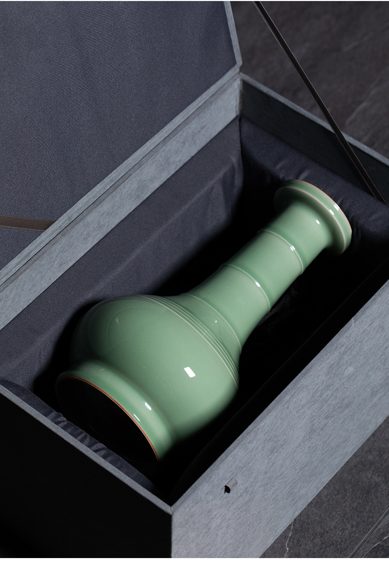 龙泉青瓷纯手工大号花瓶高档客厅摆件陶瓷中式插花器收藏品礼盒装