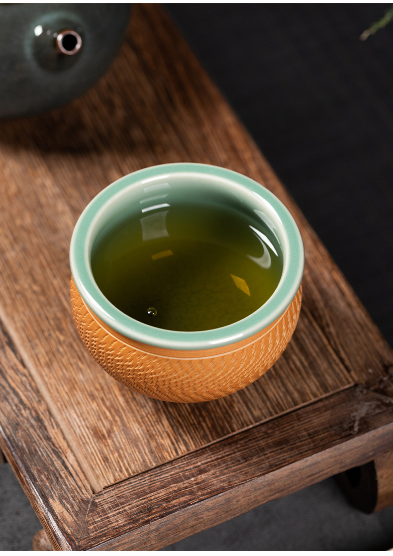 龙泉青瓷 功夫茶杯主人杯单杯个人杯茶碗 陶瓷创意手工跳刀品茗杯