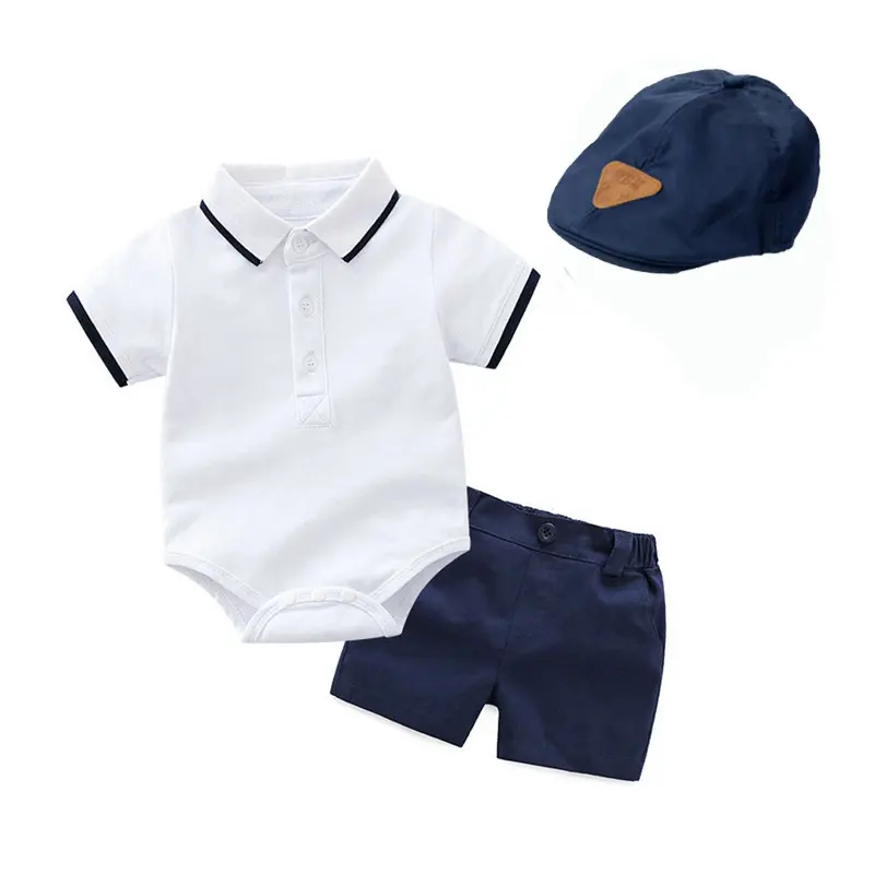 加工定制 跨境 新款男宝宝绅士POLO衫爬服套装 +帽子男童童装批发