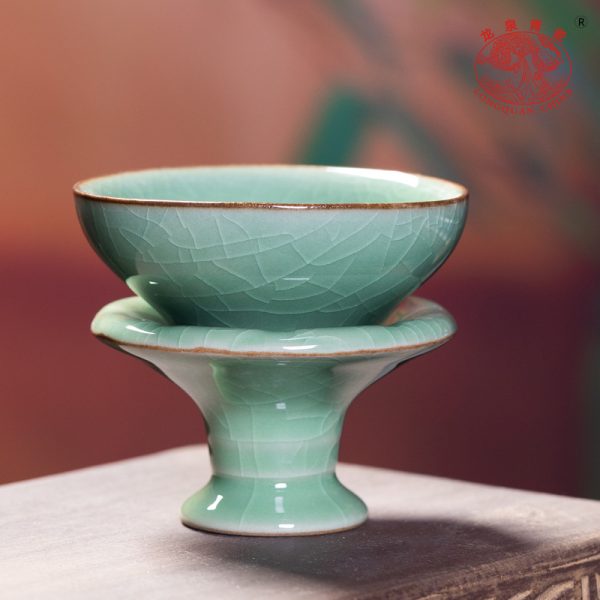 龙泉青瓷 厂家直销哥窑冰裂茶漏茶托 陶瓷茶具配件创意滤茶器批发