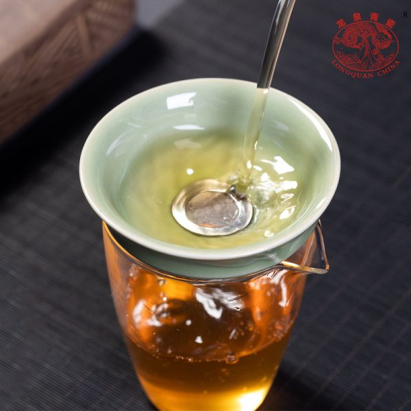 厂家直销 龙泉青瓷功夫茶具配件 陶瓷竹韵茶托茶漏茶叶过滤器批发