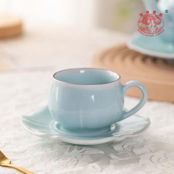 龙泉青瓷欧式咖啡杯高档英式陶瓷花茶杯子杯碟简约下午茶具红茶杯