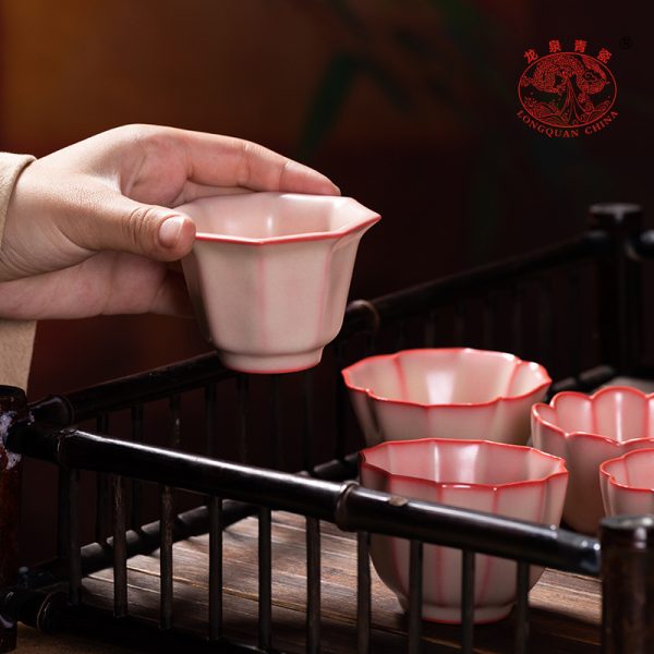 龙泉青瓷 创意手工主人杯高颜值功夫茶杯单杯 陶瓷红胎花瓣品茗杯