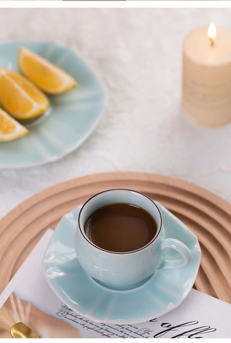 龙泉青瓷欧式咖啡杯高档英式陶瓷花茶杯子杯碟简约下午茶具红茶杯