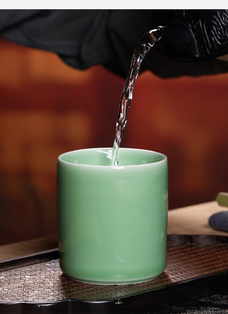 龙泉青瓷 茶杯家用大容量会客喝水杯单杯 陶瓷商务随手杯子可乐杯