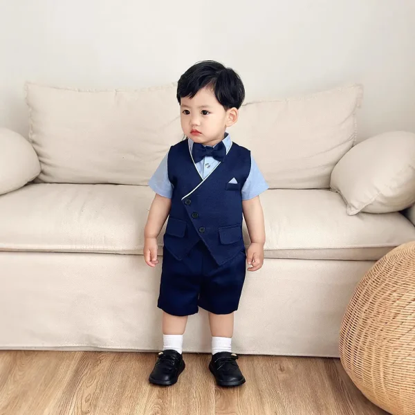 男童西装夏款英伦绅士马甲儿童套装宝宝周岁礼服短袖短裤男童夏装