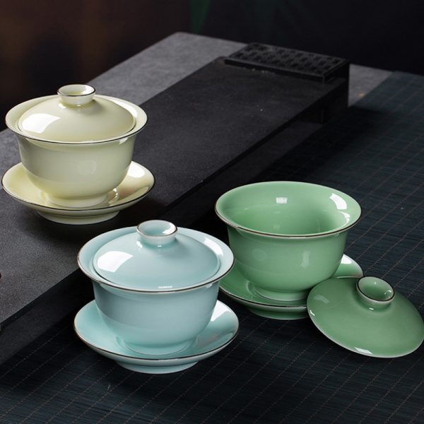 龙泉青瓷 三才盖碗功夫茶具泡茶碗陶瓷中式大号敬茶杯普洱分茶器