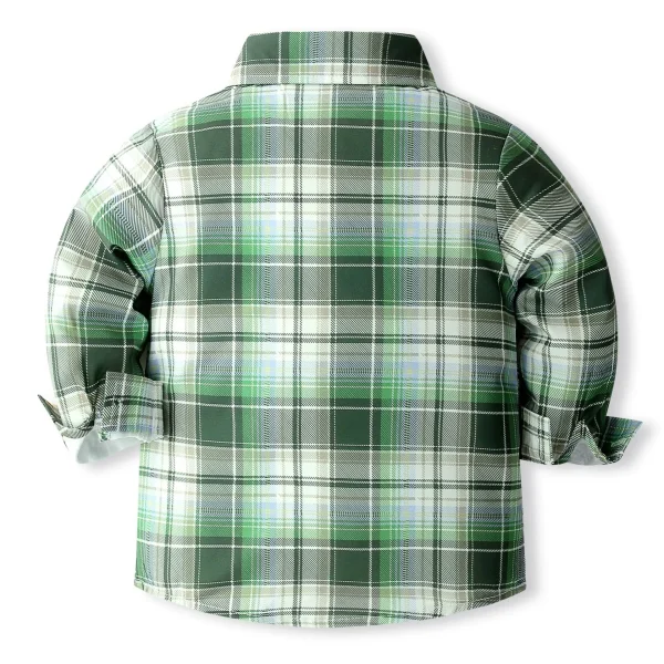 儿童圣诞节服装男童长袖绿色格子衬衫背带裤绅士礼服两件套