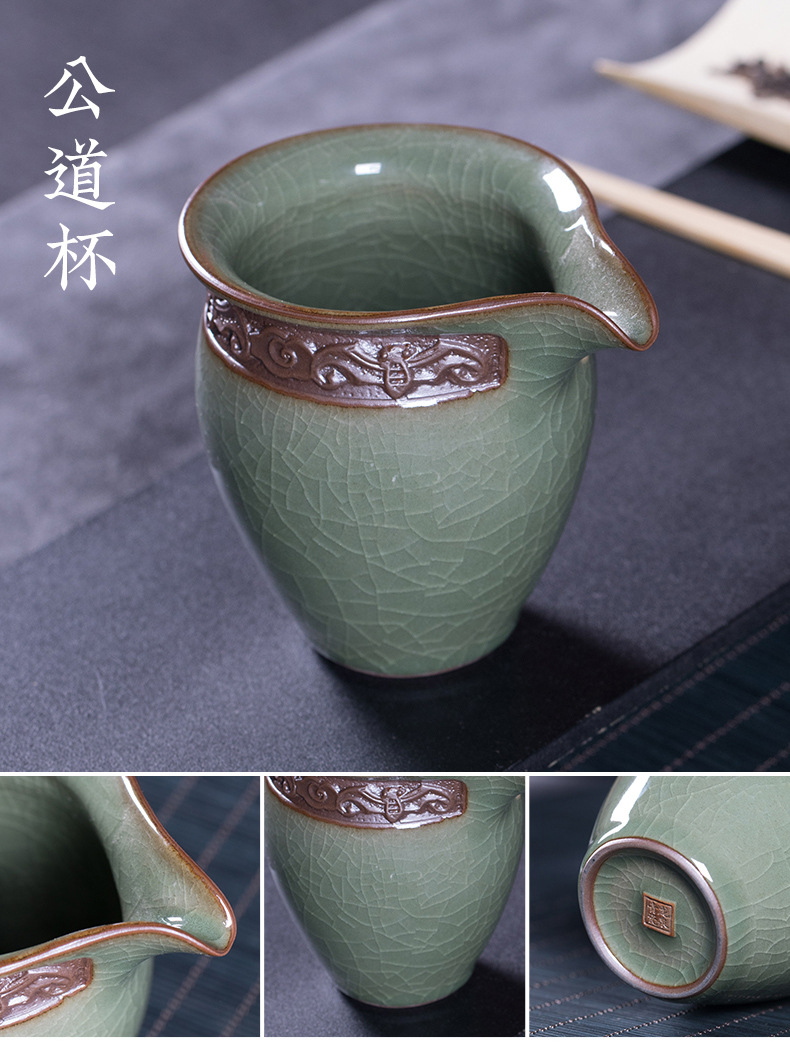 厂家直销 龙泉青瓷哥窑冰裂功夫茶具套装 陶瓷盖碗整套茶具随手礼
