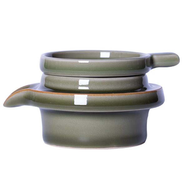 厂家直销 龙泉青瓷创意仿古茶漏茶托组合 陶瓷功夫茶滤茶托批发