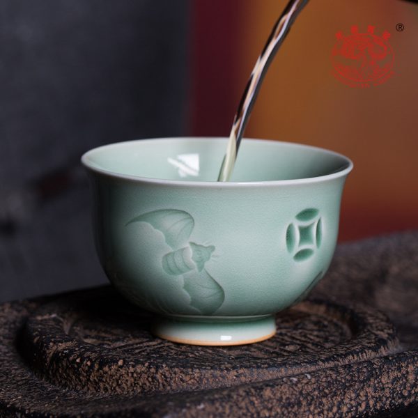 龙泉青瓷 高档手工主人杯李茂林福在眼前功夫茶杯 陶瓷品茗杯茶碗