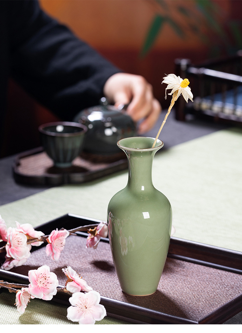 龙泉青瓷 创意简约家居小号花瓶插花器 陶瓷客厅酒店水培花瓶摆件