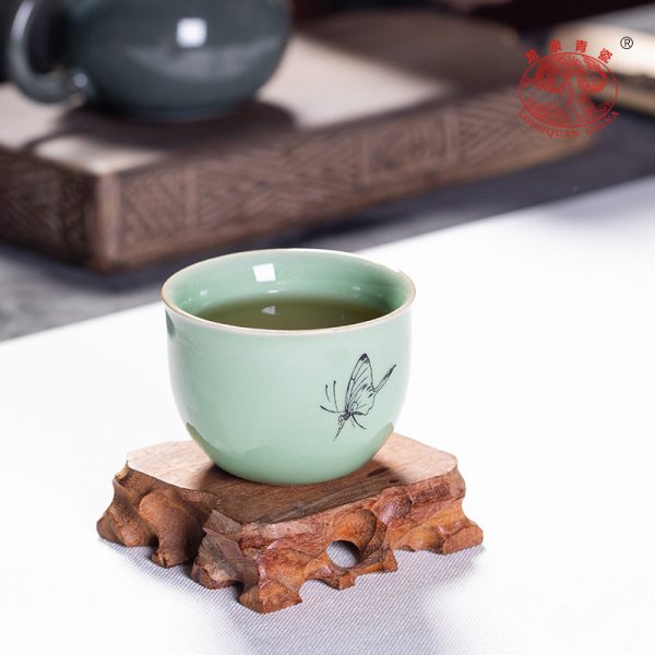 龙泉青瓷 创意功夫茶杯单个杯品茗杯 陶瓷复古茶碗茶盏可logo批发