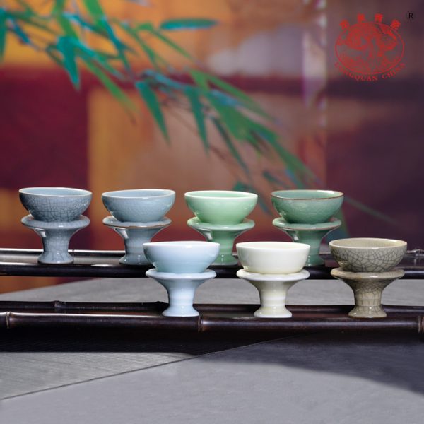 龙泉青瓷 厂家直销哥窑冰裂茶漏茶托 陶瓷茶具配件创意滤茶器批发