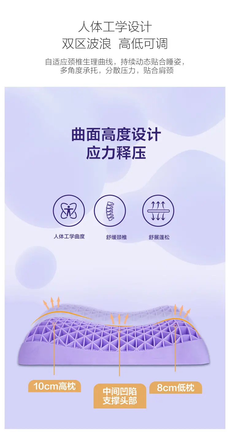 Purple紫色创新高弹无压TPE高弹空气枕蝶形款网格镂空TP空气枕