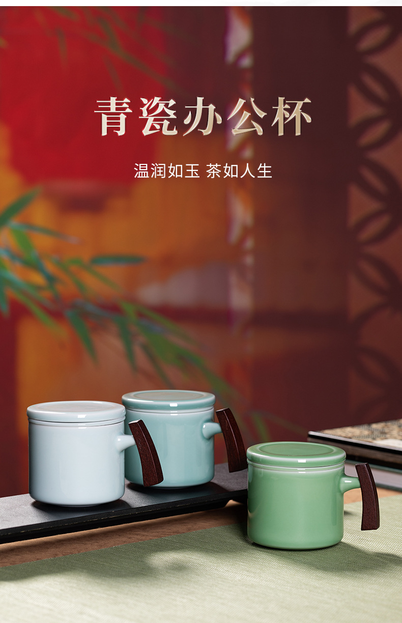 龙泉青瓷莲瓣高足杯子复古茶杯陶瓷家用主人杯单品茗杯功夫泡茶具