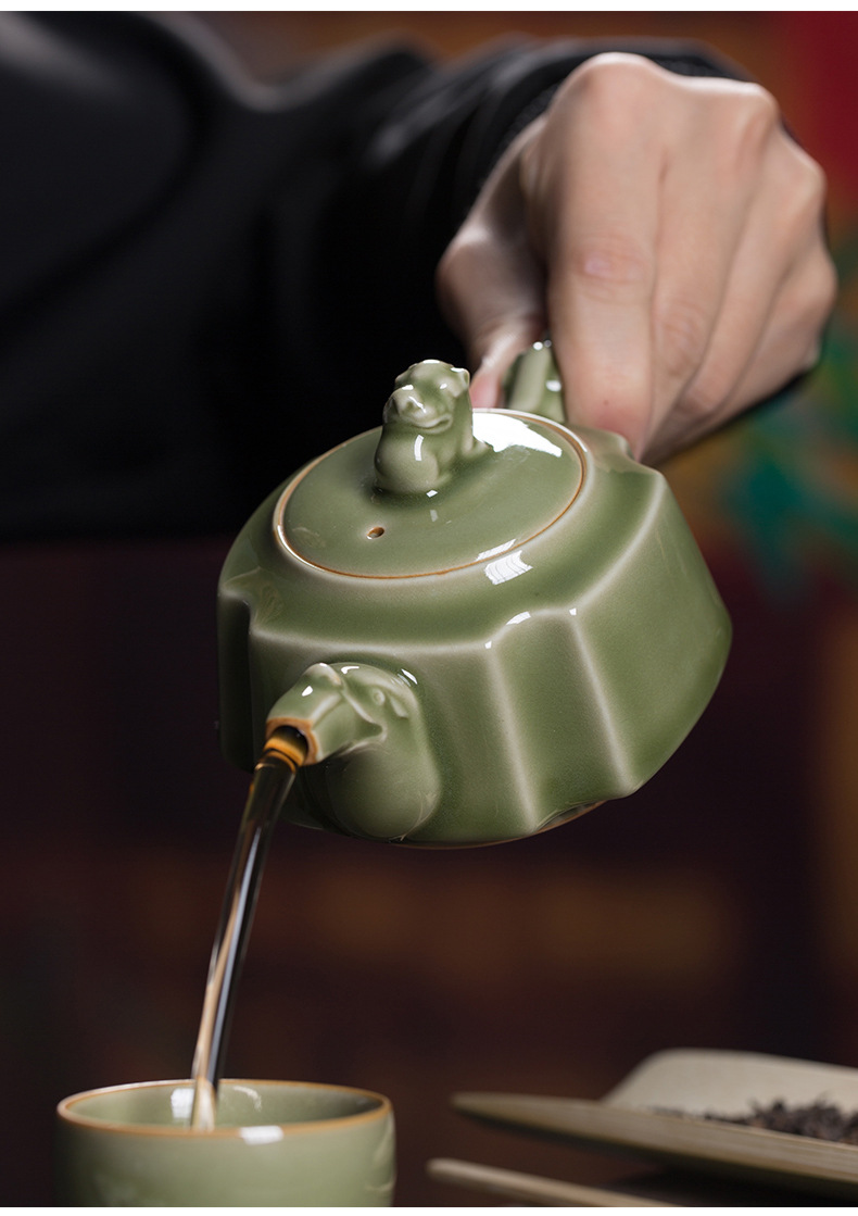 龙泉青瓷 功夫茶具泡茶壶越窑仿古手工壶单壶 陶瓷家用中式泡茶壶