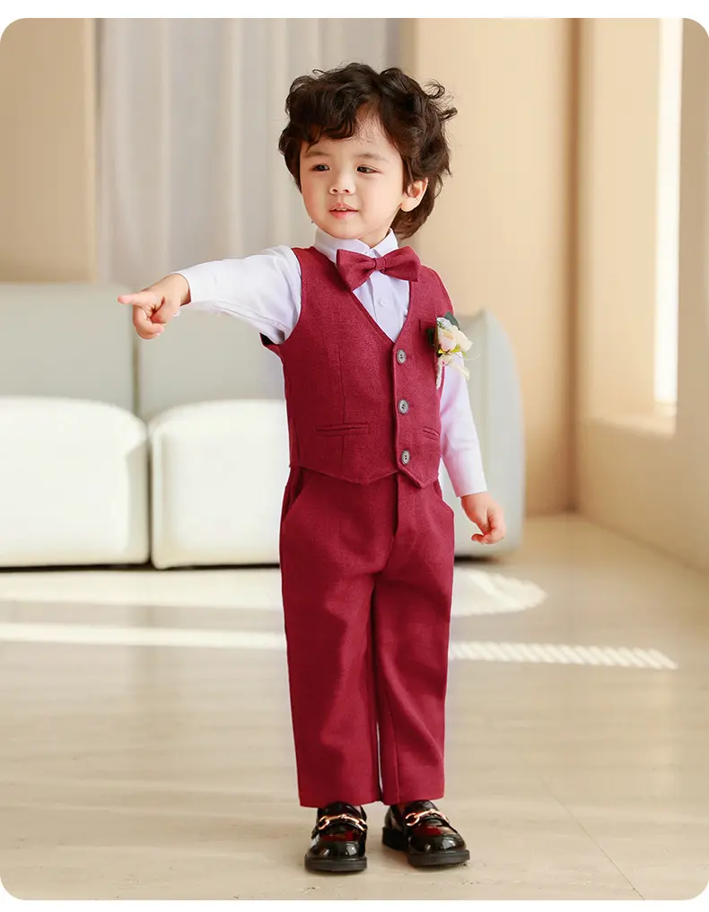 儿童春秋新款马甲礼服套装宝宝周岁生日主持人男童花童钢琴表演服