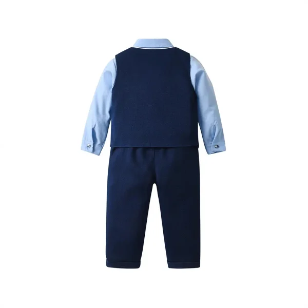 2025欧美童装春秋长袖宝宝衣服儿童带马甲绅士礼服三件套男童套装