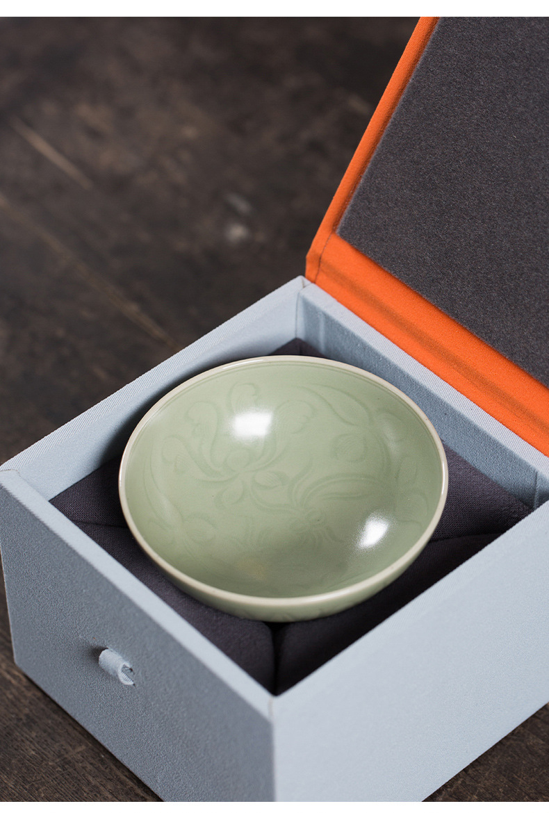 龙泉青瓷 纯手工名家手作主人杯 陶瓷功夫茶杯云纹茶盏茶碗礼盒装