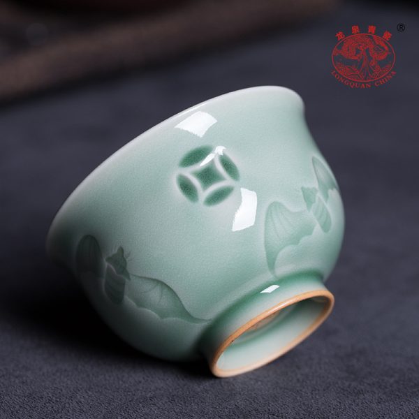 龙泉青瓷 高档手工主人杯李茂林福在眼前功夫茶杯 陶瓷品茗杯茶碗