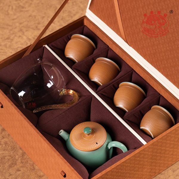 龙泉青瓷 创意高档手工跳刀一壶四杯功夫茶具 复古旅行泡茶壶茶杯