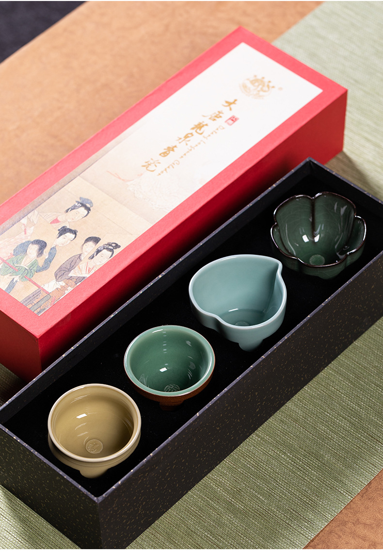 龙泉青瓷茶盏主人杯功夫小茶杯茶具福禄寿喜茶碗套装陶瓷家用礼盒
