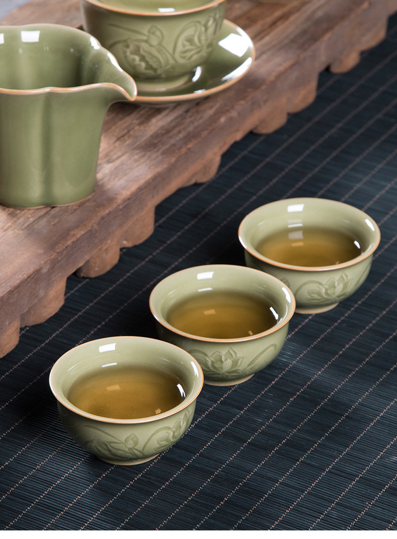 龙泉青瓷 中式越窑仿古功夫茶具套装 陶瓷手工家用泡茶壶盖碗茶杯