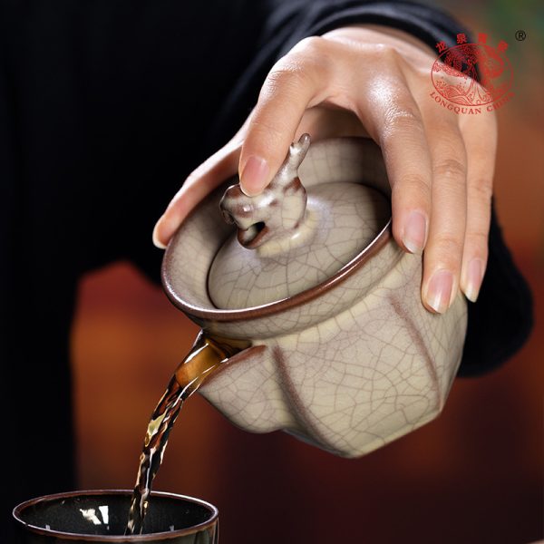 龙泉青瓷 创意传世哥窑手抓泡茶壶单壶 陶瓷高档功夫大号盖碗茶碗