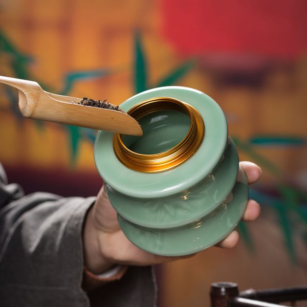 龙泉青瓷 茶叶罐金属密封罐大号家用防潮茶罐 陶瓷家用收纳罐茶仓