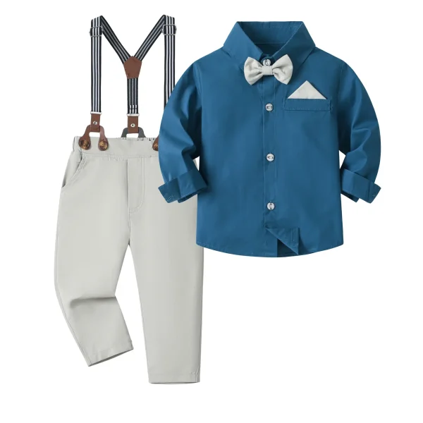 男童绅士礼服童装儿童春秋新款衬衫背带裤套装宝宝生日宴会西服