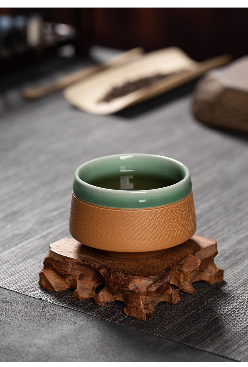 龙泉青瓷 纯手工跳刀双釉结合禅定杯 创意主人品茗杯功夫茶杯茶盏