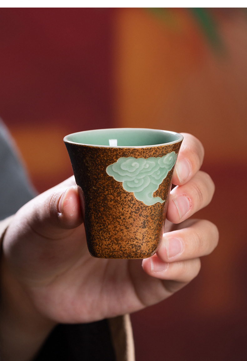 龙泉青瓷 柴烧手工主人杯功夫茶杯单杯 陶瓷品茗杯家用中式闻香杯