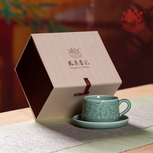 龙泉青瓷高级感咖啡杯陶瓷杯碟套装下午茶马克杯泡茶水杯子办公室