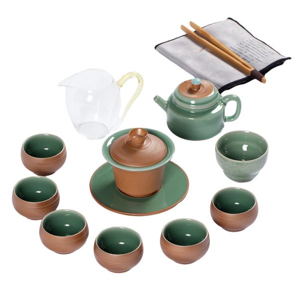 龙泉青瓷功夫茶具手工跳刀盖碗茶壶茶杯套装陶瓷轻奢商务伴手礼
