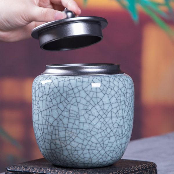 龙泉青瓷 密封茶叶罐大容量存茶罐子 陶瓷大号金属盖防潮存储茶罐
