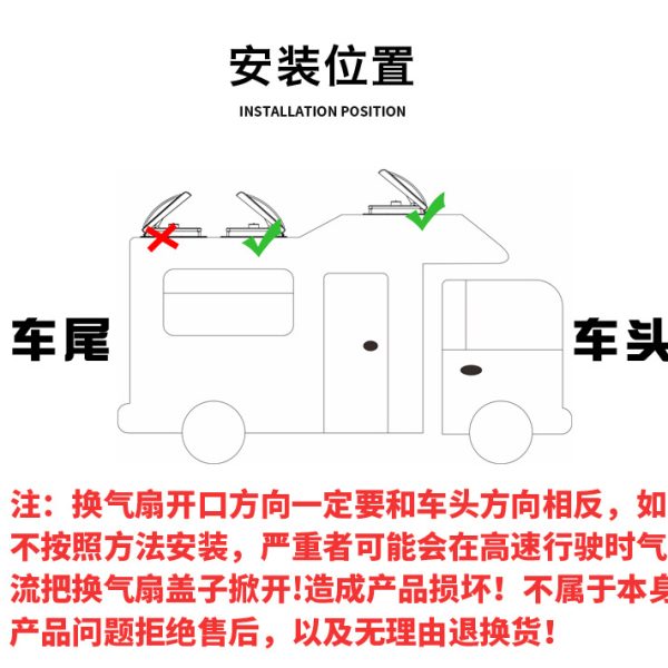 房车12V天窗换气扇 旅居车24V排气扇 防虫带雨感双向进出风扇带灯